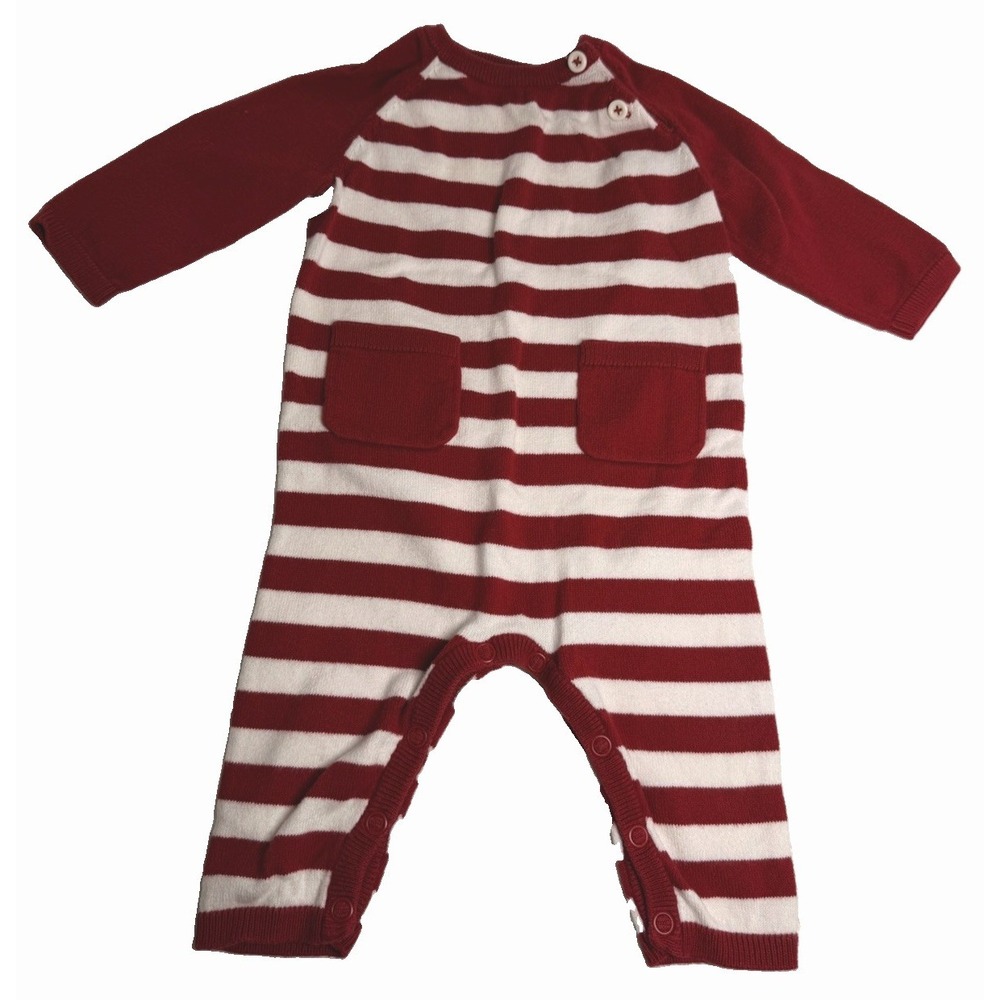 Cat & Jack Baby Christmas Romper 3-6M Red White Stripe Knit Holiday Outfit